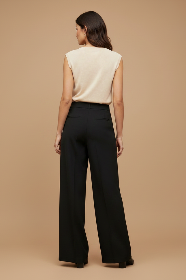 Pantalon Wide Leg Femme Noir - Polyester - vue 2