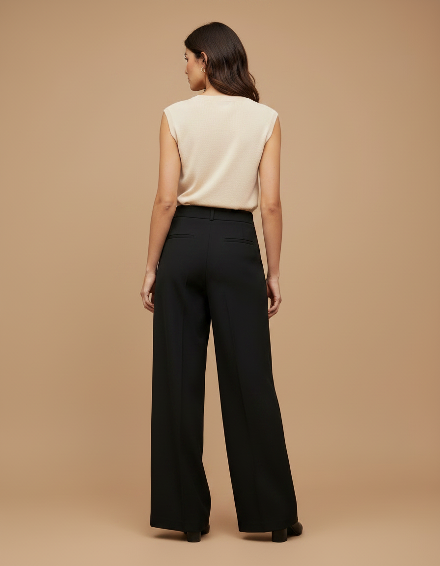 Pantalon Wide Leg Femme Noir - Polyester - vue 2