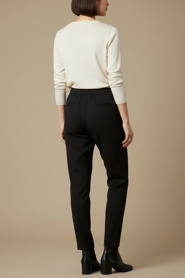 Pantalon Noir Droit Cordon Élastique Décontracté Élégant - Polyester - vue 2