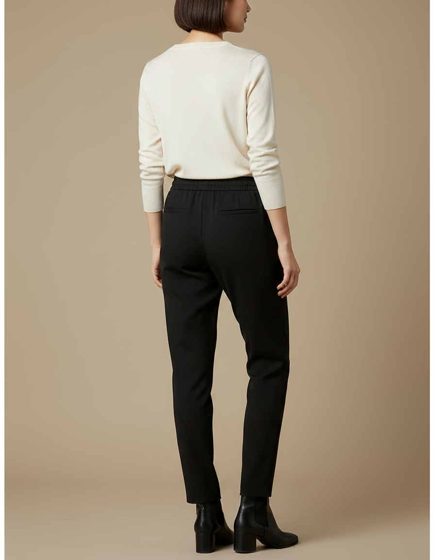 Pantalon Noir Droit Cordon Élastique Décontracté Élégant - Polyester - vue 2
