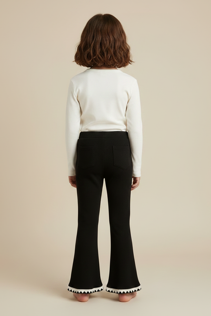 Pantalon Noir Côtelé Évasé Enfant Dentelle Hiver - Maille - vue 2