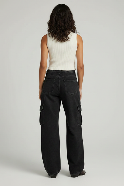 Pantalon Noir Cargo Ample Femme Décontracté - Jean - vue 2