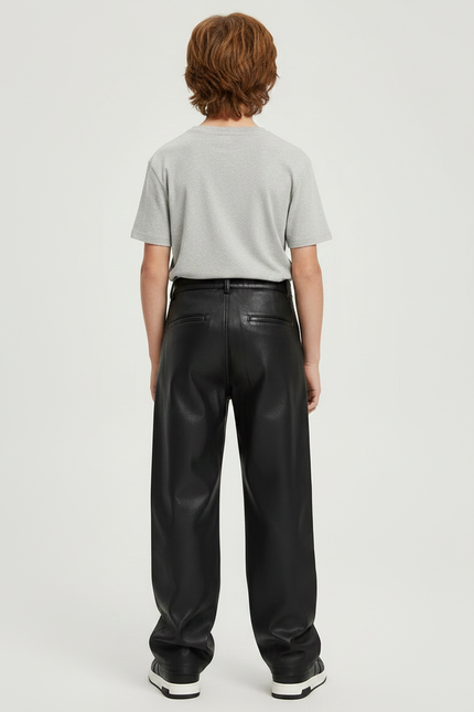 Pantalon Noir Similicuir Ample Plissé Garçon - Simili cuir - vue 2