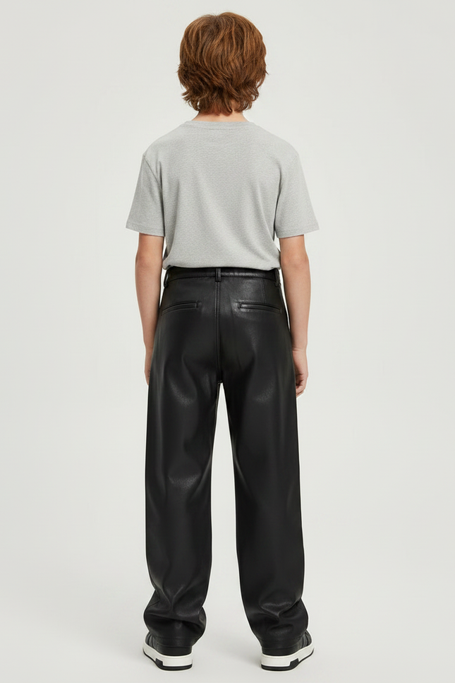 Pantalon Noir Similicuir Ample Plissé Garçon - Simili cuir - vue 2