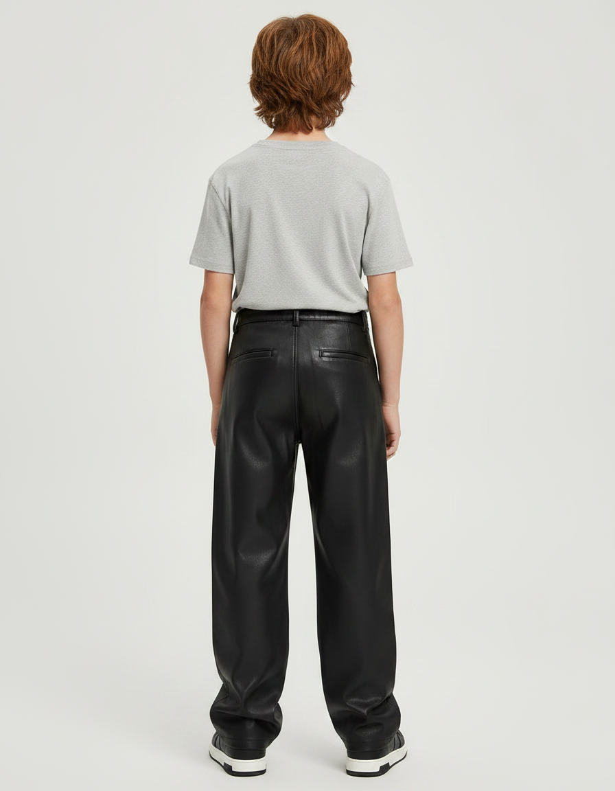 Pantalon Noir Similicuir Ample Plissé Garçon - Simili cuir - vue 2