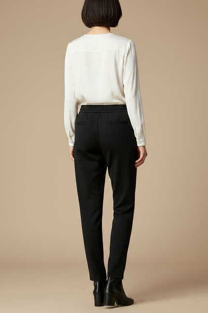 Pantalon Noir Fluide Cordon Décontracté Élégant Femme - Polyester - vue 2