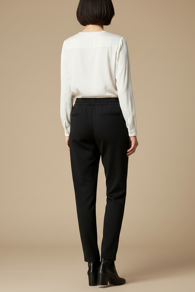 Pantalon Noir Fluide Cordon Décontracté Élégant Femme - Polyester - vue 2