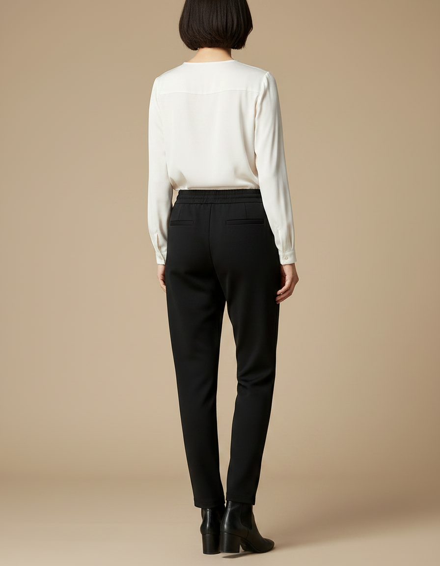 Pantalon Noir Fluide Cordon Décontracté Élégant Femme - Polyester - vue 2
