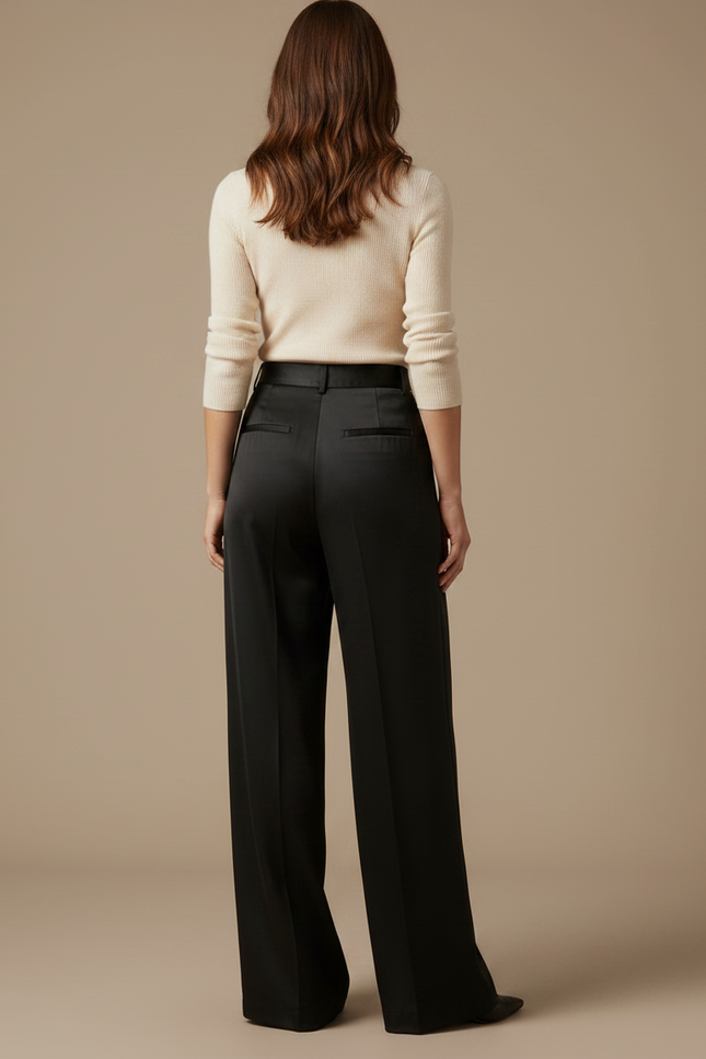 Pantalon Fluide Satin Noir - vue 2