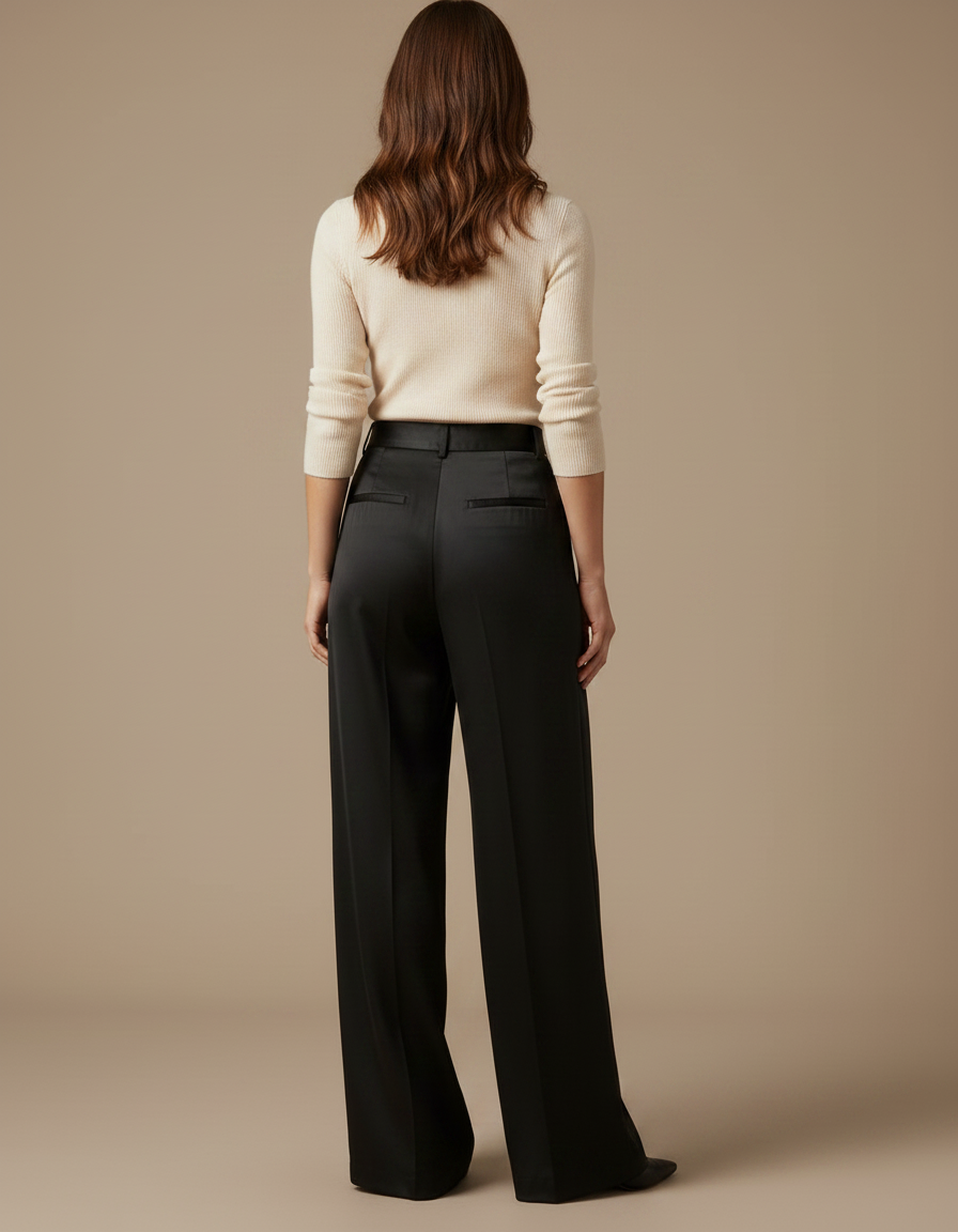 Pantalon Fluide Satin Noir - vue 2