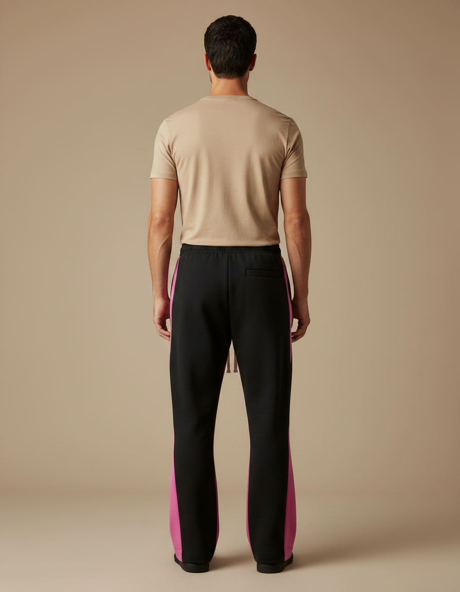 Pantalon Noir Évasé Imprimé Flammes Streetwear Hip Hop - Molleton - vue 2