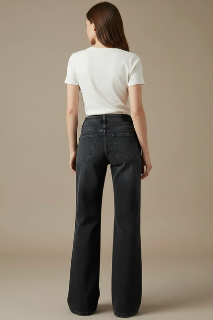 Pantalon Jean Noir Large Femme - vue 2