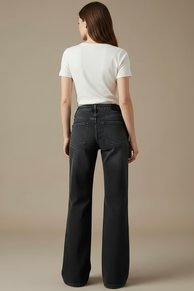 Pantalon Jean Noir Large Femme - vue 2