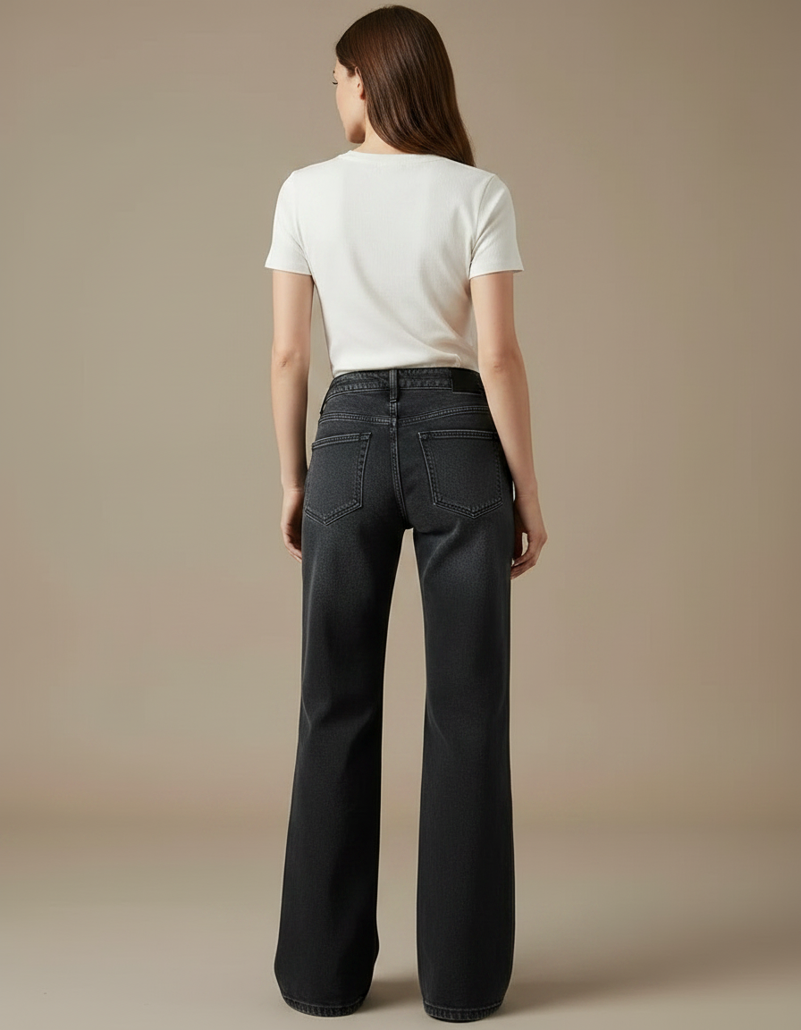 Pantalon Jean Noir Large Femme - vue 2