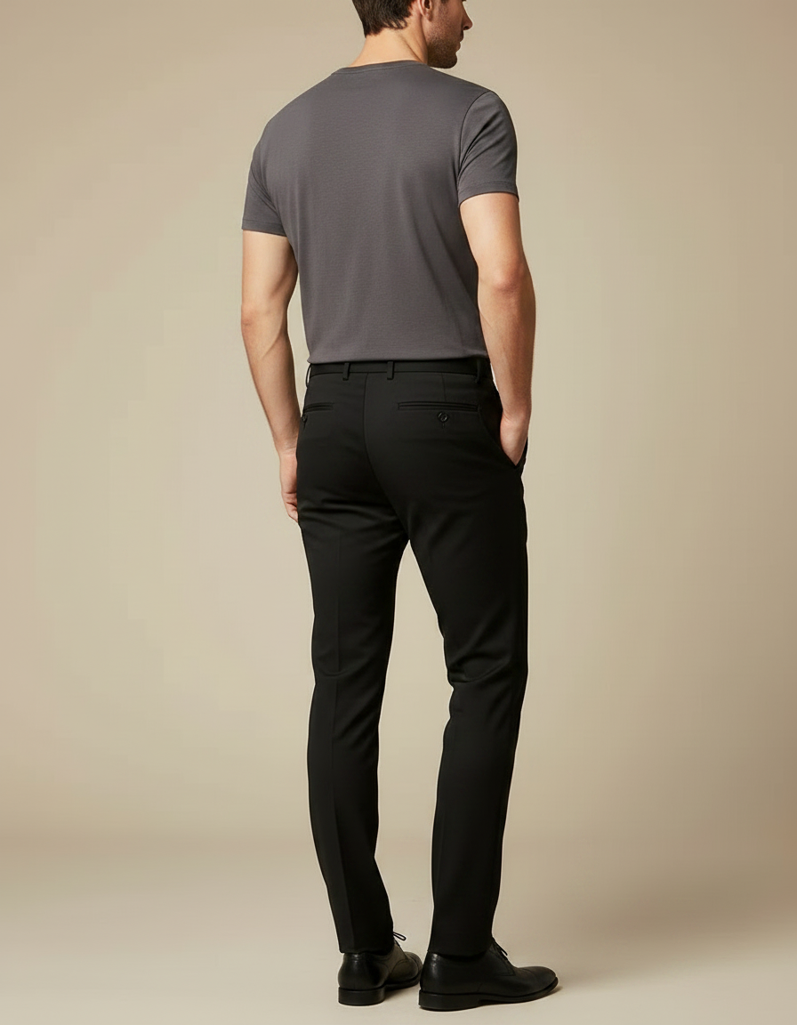 Pantalon Noir Homme Droit Élégant Classique Habillé - Gabardine - vue 2
