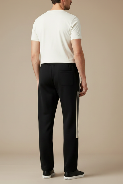 Pantalon Noir Droit Décontracté Sportif Rayures Latérales - Molleton - vue 2