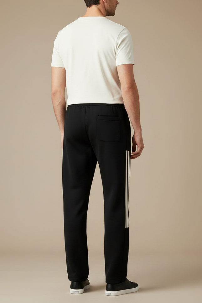 Pantalon Noir Droit Décontracté Sportif Rayures Latérales - Molleton - vue 2
