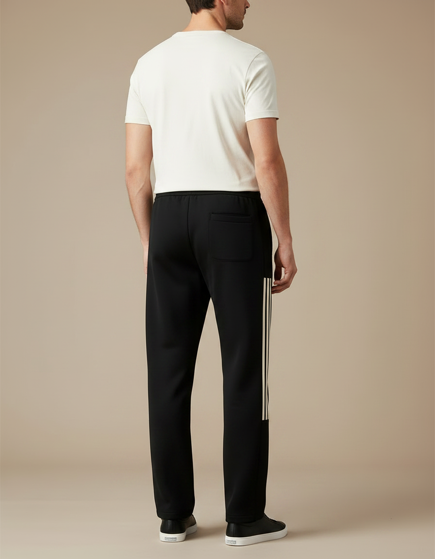 Pantalon Noir Droit Décontracté Sportif Rayures Latérales - Molleton - vue 2
