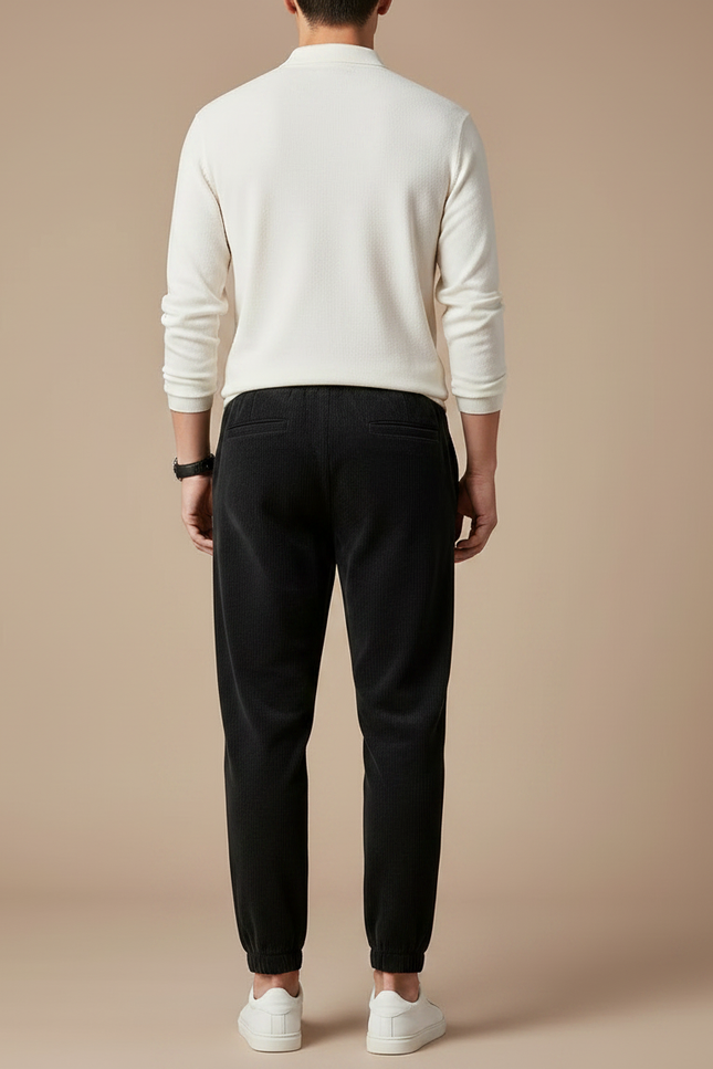Pantalon Noir Côtelé Décontracté Homme Sport - Cordé - vue 2