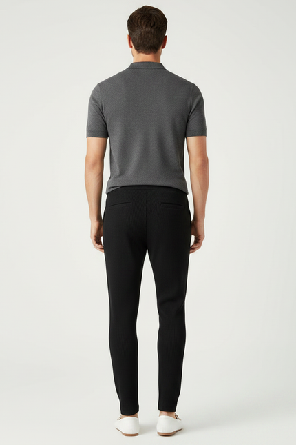 Pantalon Noir Côtelé Ajusté Confortable Homme - Maille - vue 2