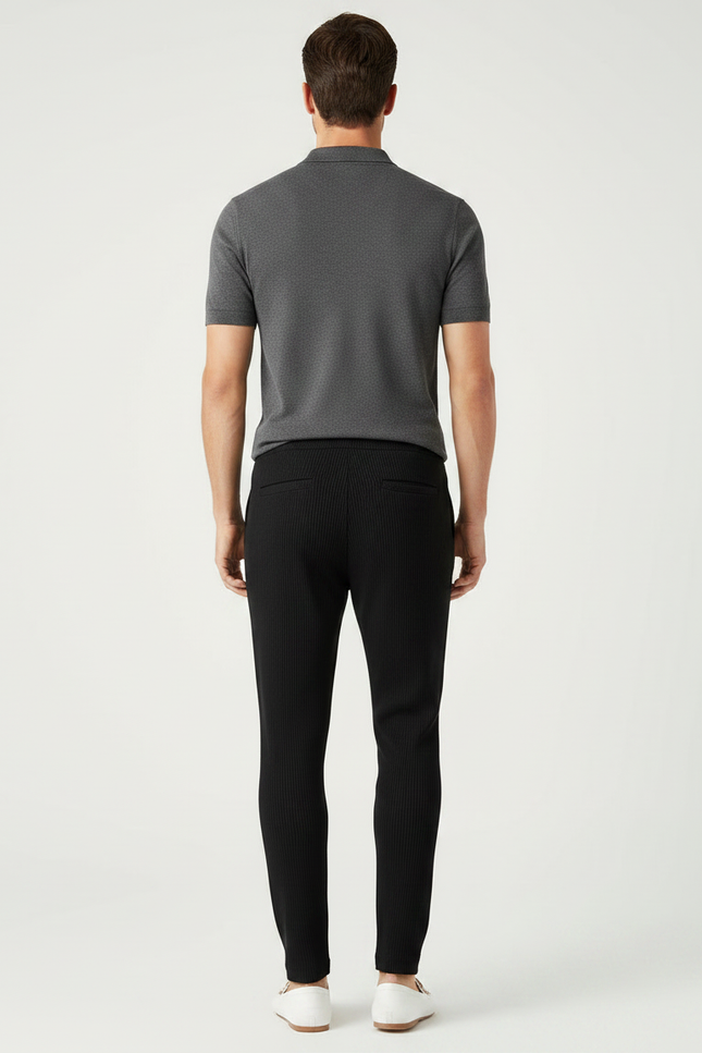 Pantalon Noir Côtelé Ajusté Confortable Homme - Maille - vue 2