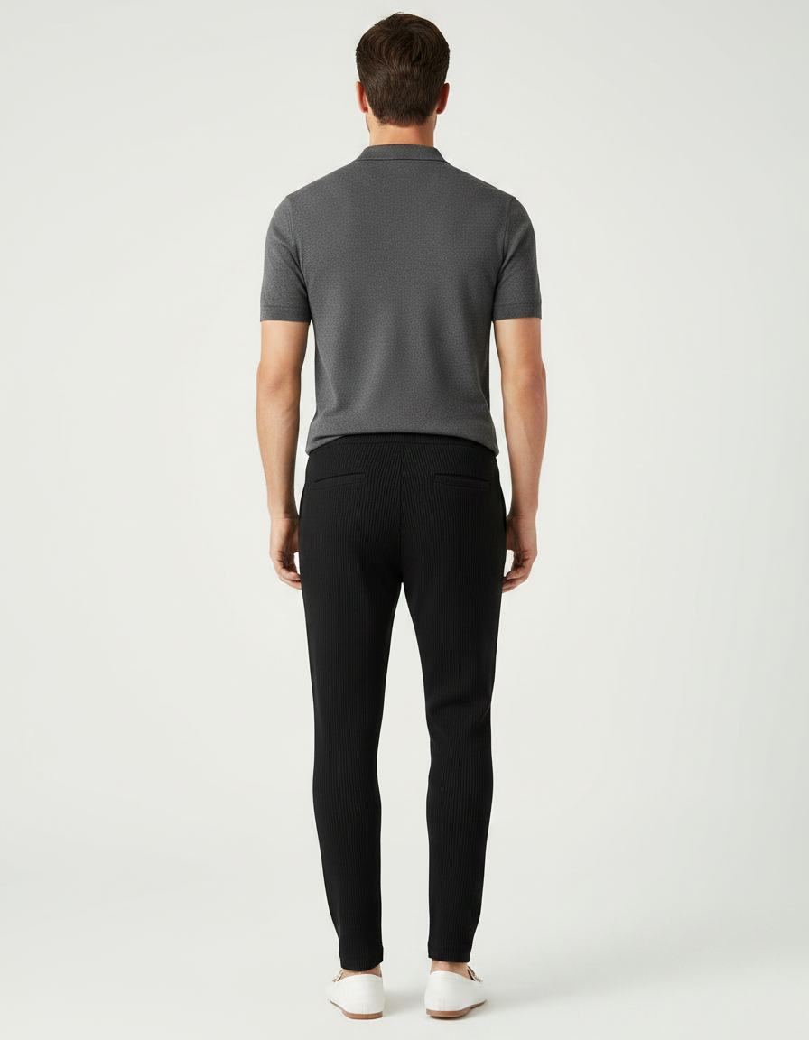 Pantalon Noir Côtelé Ajusté Confortable Homme - Maille - vue 2