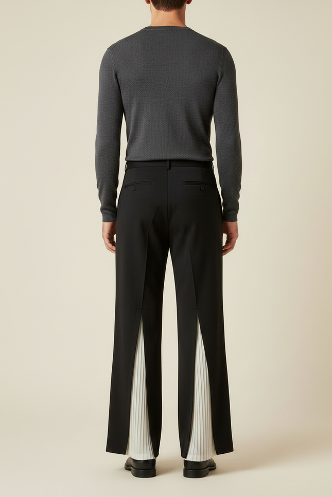 Pantalon Noir Large Plissé Décontracté Homme - Polyester - vue 2