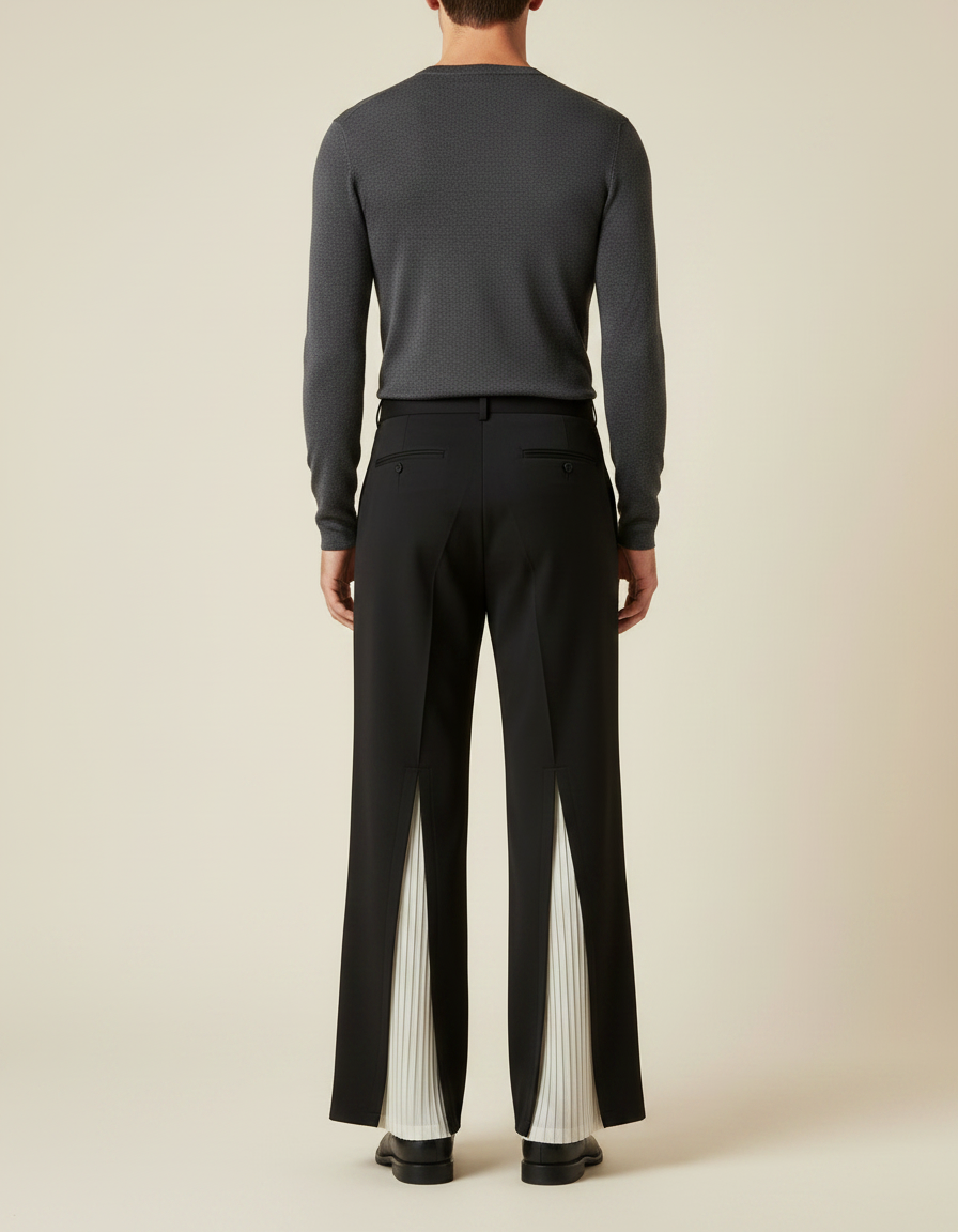 Pantalon Noir Large Plissé Décontracté Homme - Polyester - vue 2