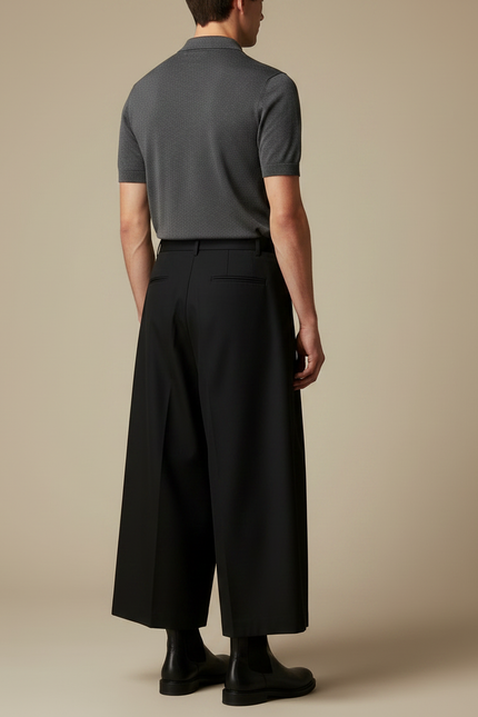 Pantalon Noir Plissé Ample Taille Haute Culotte - Gabardine - vue 2