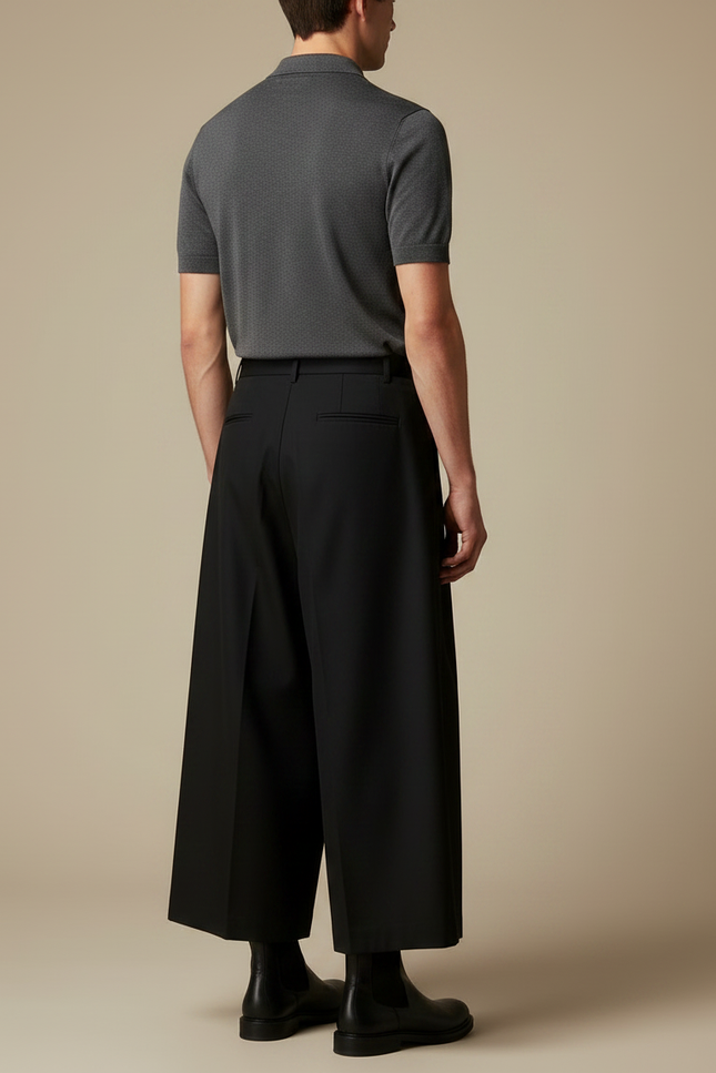 Pantalon Noir Plissé Ample Taille Haute Culotte - Gabardine - vue 2