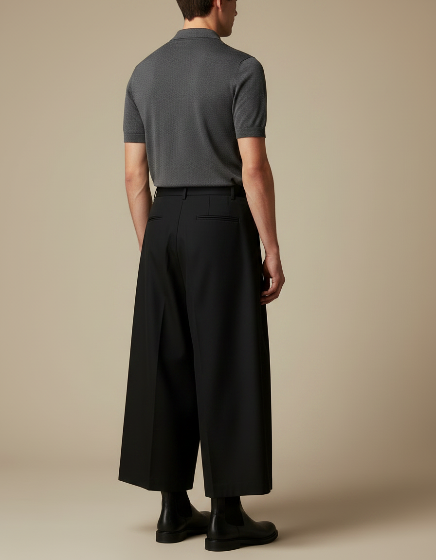 Pantalon Noir Plissé Ample Taille Haute Culotte - Gabardine - vue 2