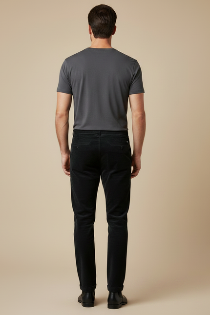 Pantalon Noir Homme Velours Côtelé Décontracté Droit - Cordé - vue 2