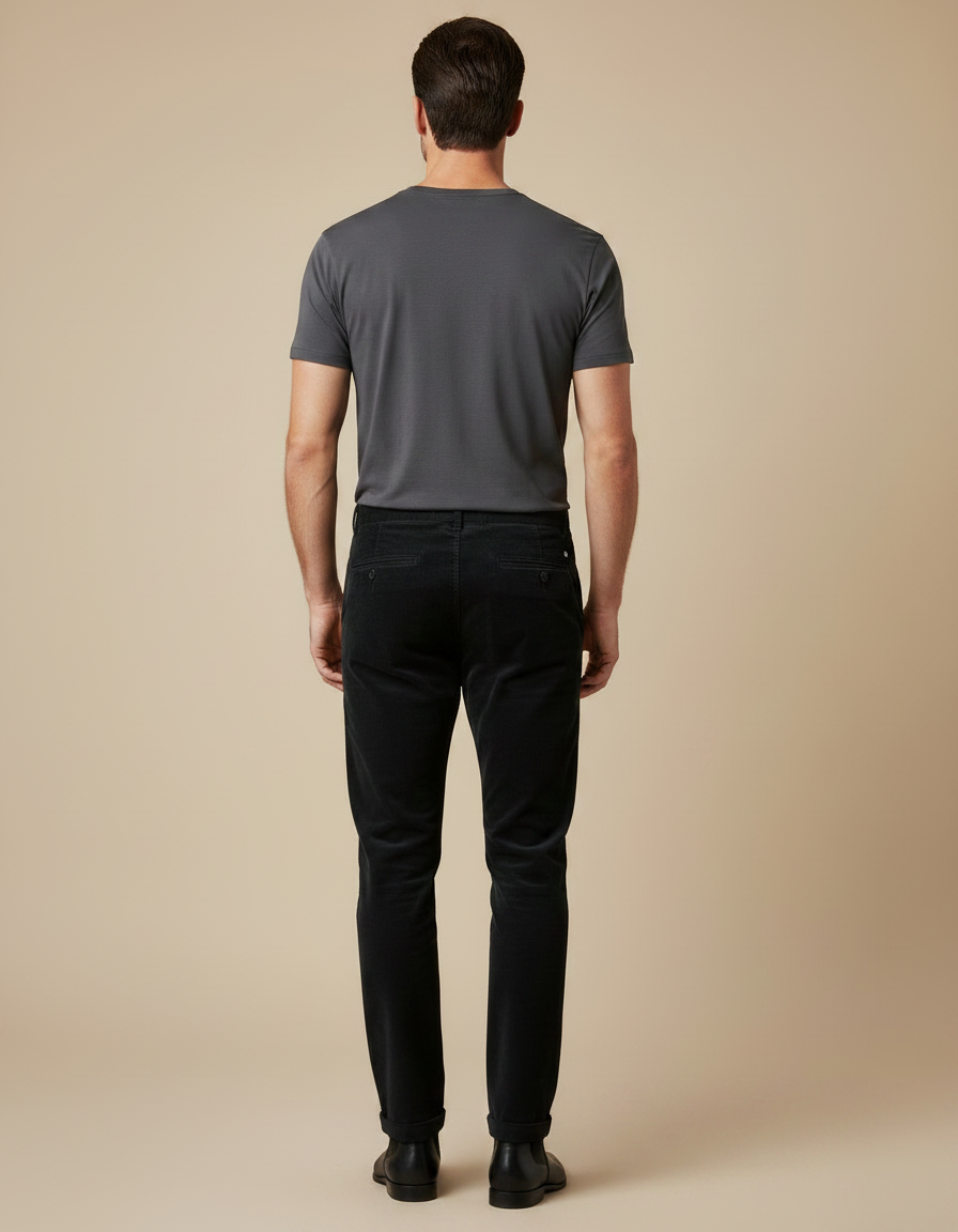 Pantalon Noir Homme Velours Côtelé Décontracté Droit - Cordé - vue 2