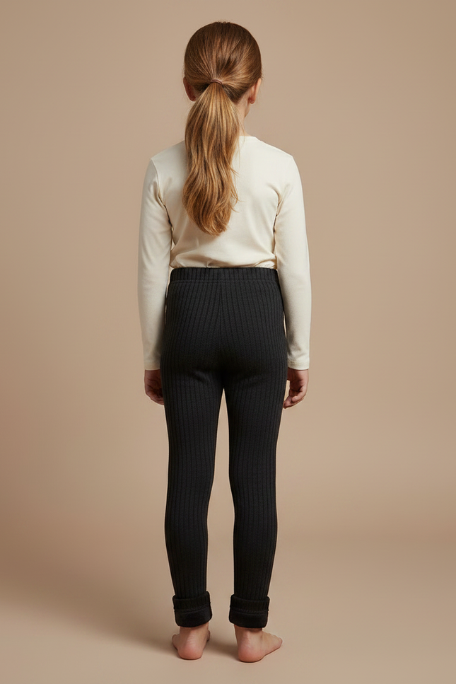 Pantalon Noir Côtelé Chaud Extensible Enfant Fille - Maille - vue 2