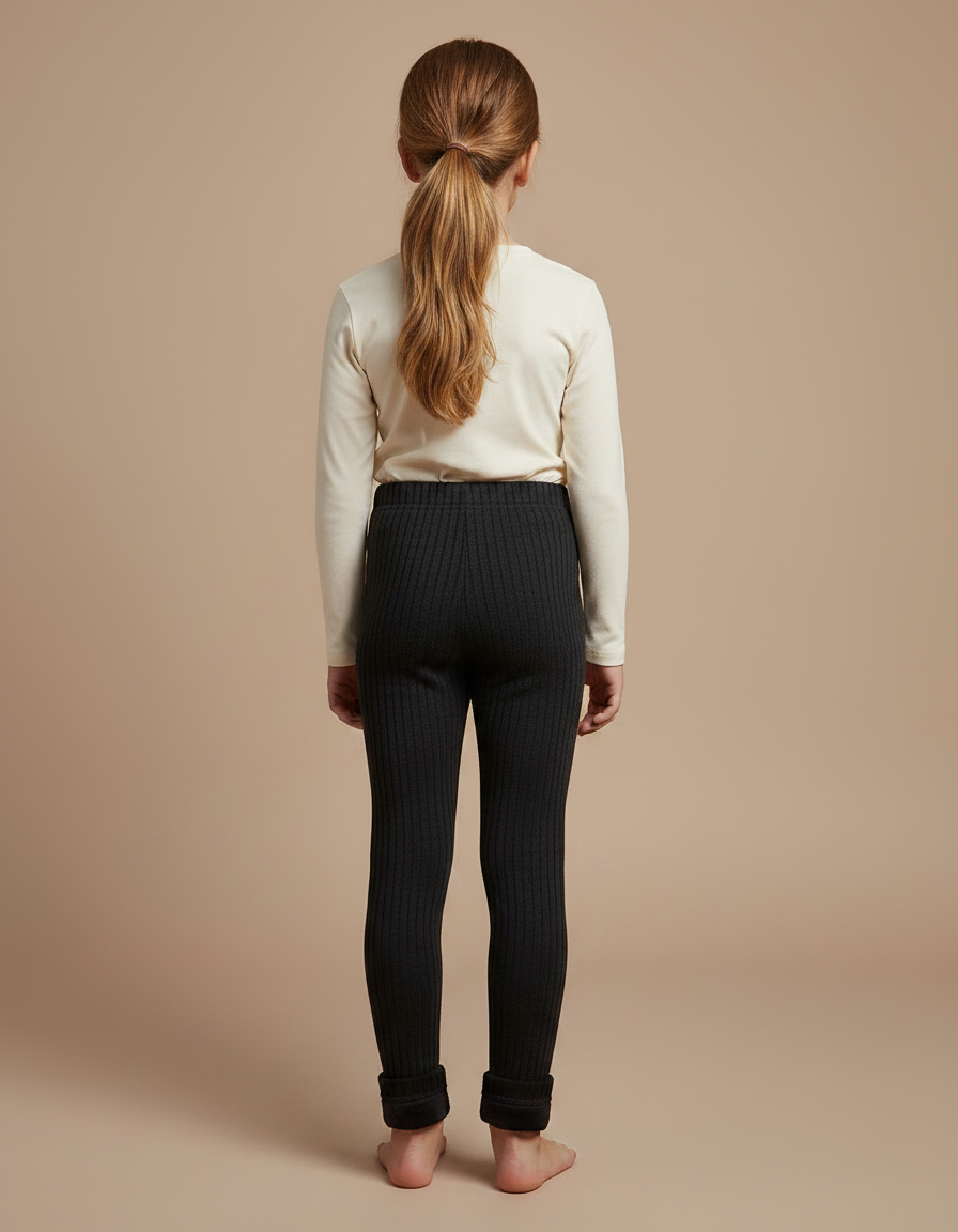 Pantalon Noir Côtelé Chaud Extensible Enfant Fille - Maille - vue 2
