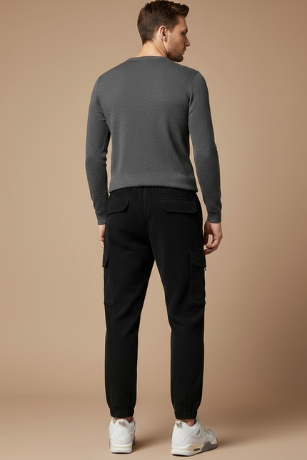 Pantalon Noir Cargo Côtelé Décontracté Homme - Cordé - vue 2