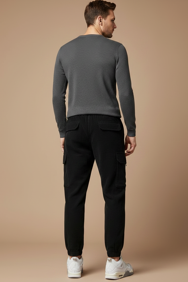 Pantalon Noir Cargo Côtelé Décontracté Homme - Cordé - vue 2