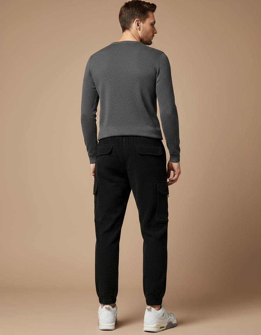 Pantalon Noir Cargo Côtelé Décontracté Homme - Cordé - vue 2