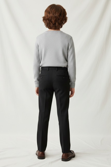 Pantalon Noir Garçon Élégant Ajusté Formel - Polyester - vue 2