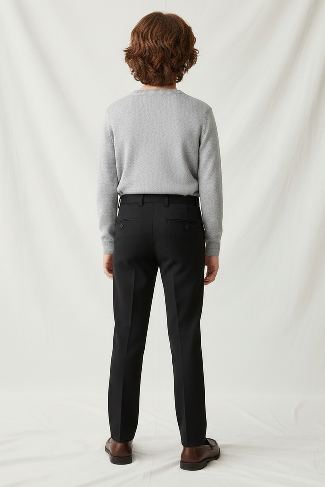 Pantalon Noir Garçon Élégant Ajusté Formel - Polyester - vue 2