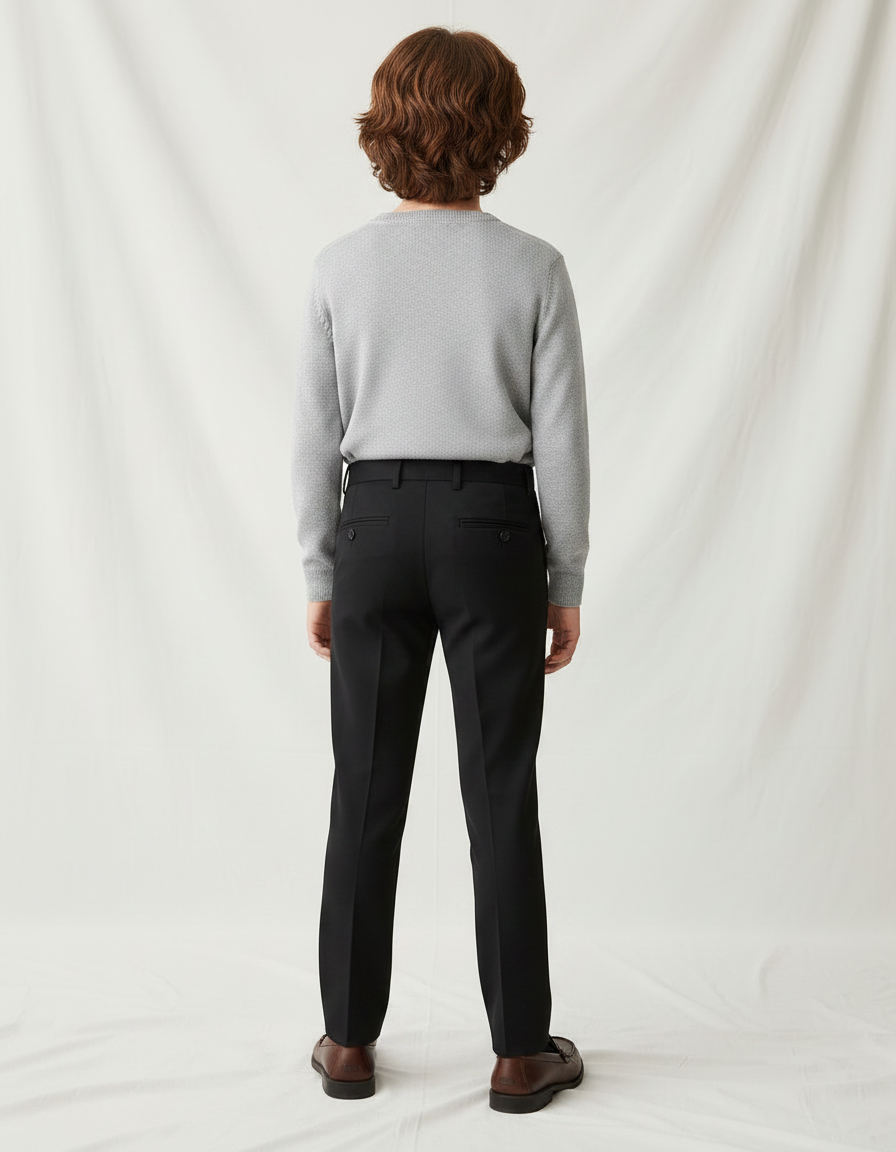 Pantalon Noir Garçon Élégant Ajusté Formel - Polyester - vue 2