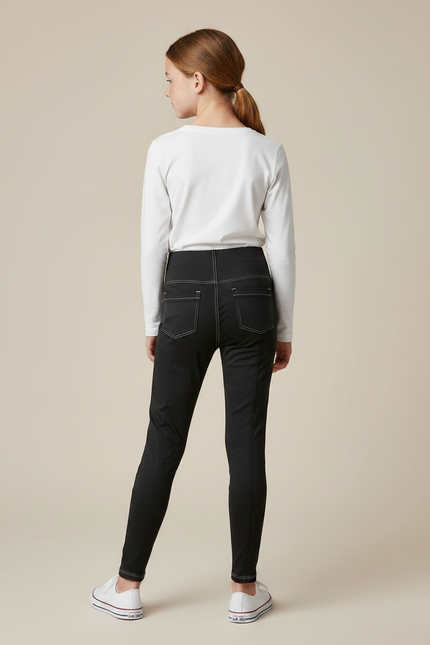 Pantalon Noir Équitation Enfant Slim Fit Côtelé - Polyester - vue 2
