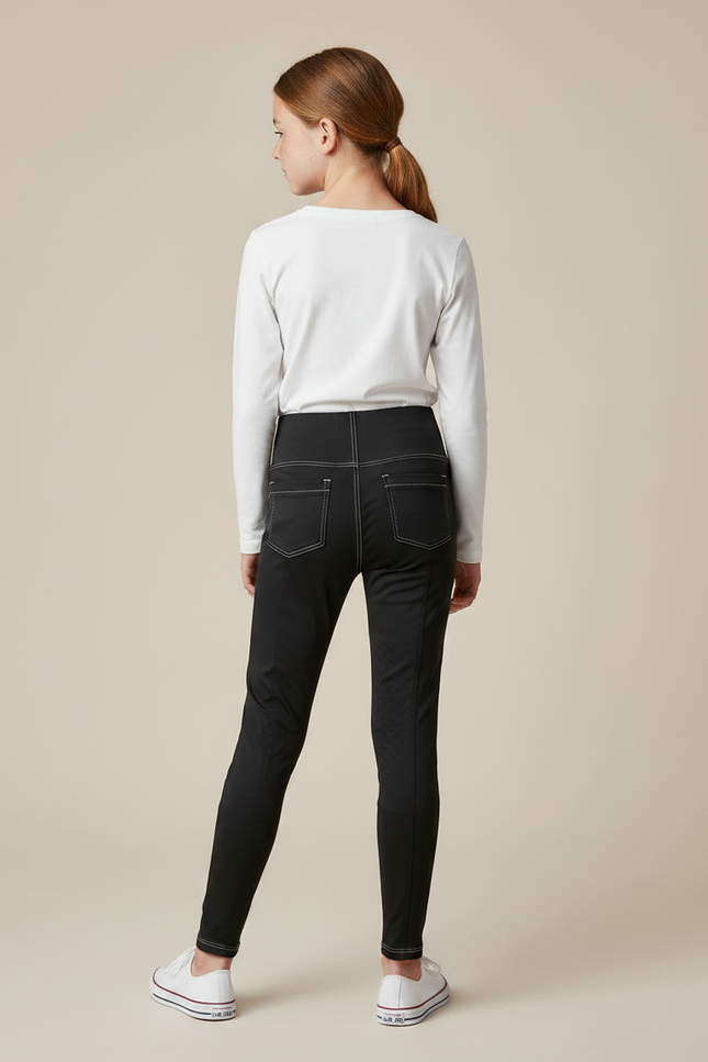 Pantalon Noir Équitation Enfant Slim Fit Côtelé - Polyester - vue 2