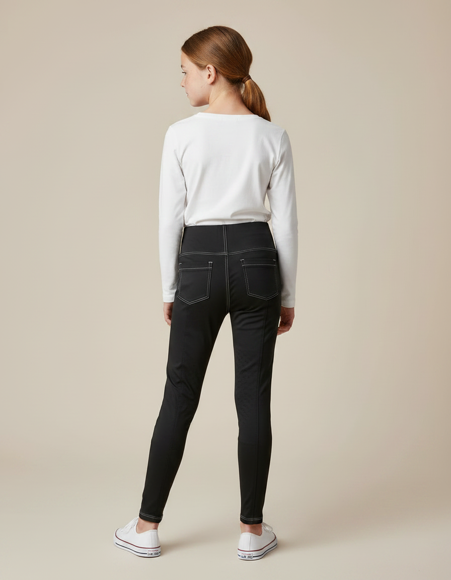 Pantalon Noir Équitation Enfant Slim Fit Côtelé - Polyester - vue 2