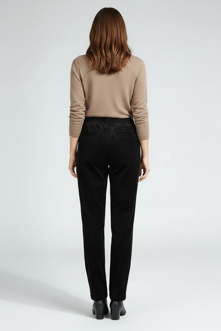 Pantalon Noir Côtelé Droit Élastique Femme - Cordé - vue 2