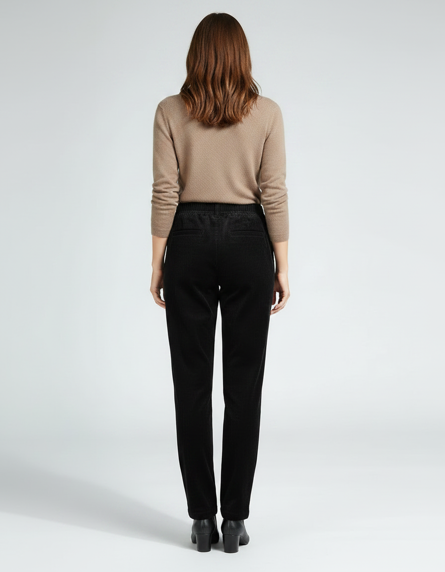Pantalon Noir Côtelé Droit Élastique Femme - Cordé - vue 2
