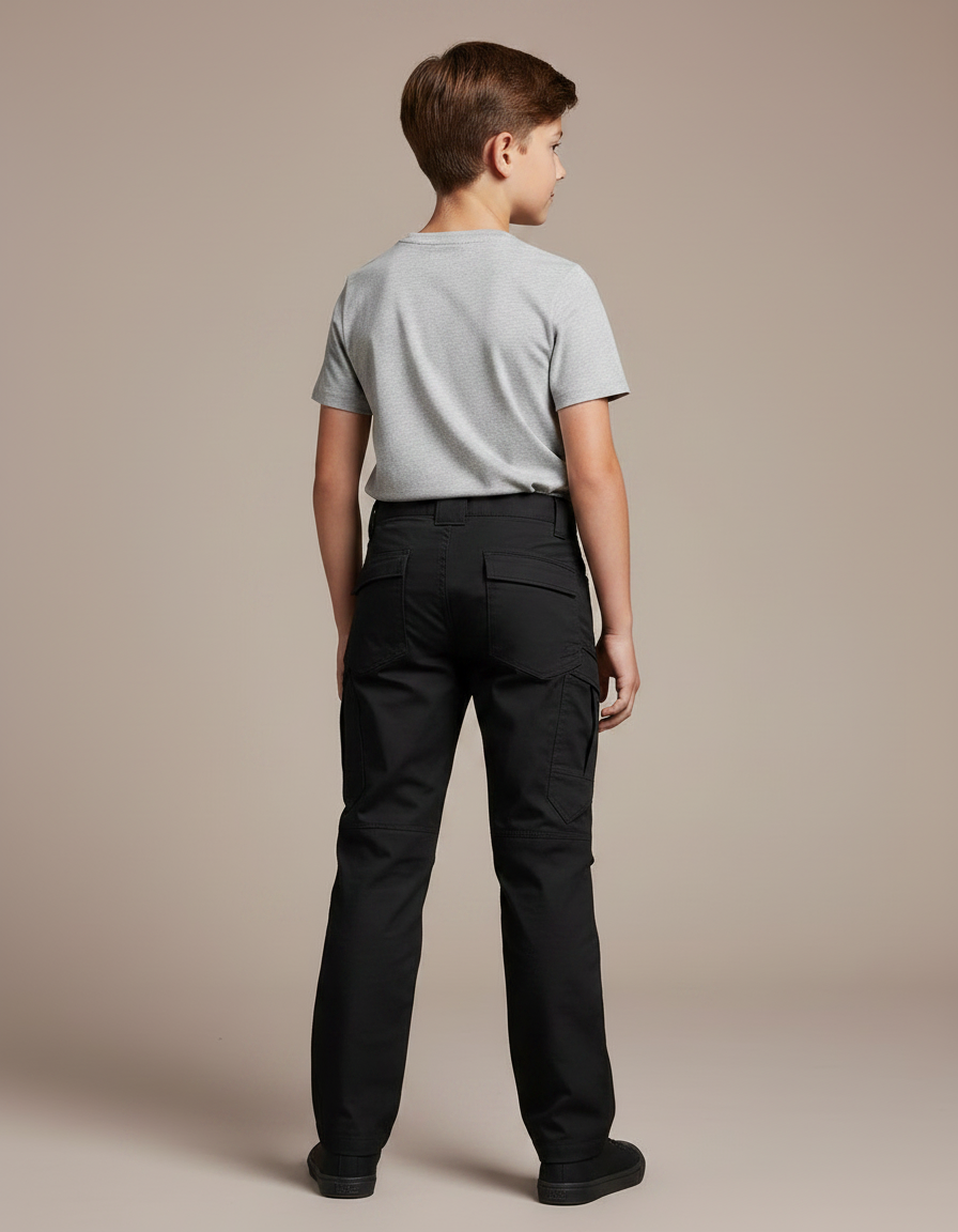 Pantalon Noir Cargo Enfant Multi-poches Robuste - Toile - vue 2