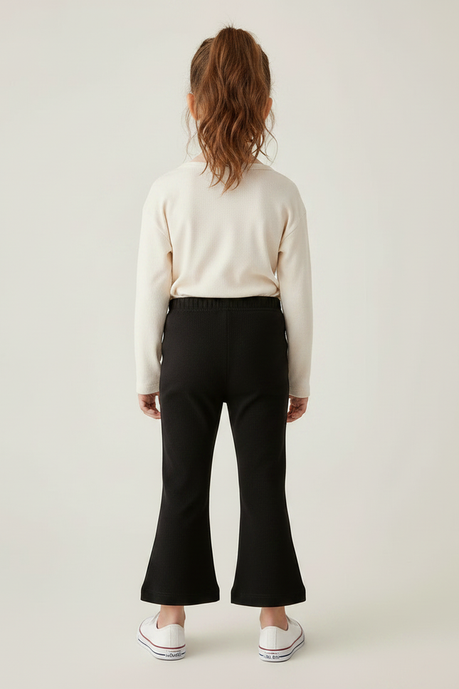 Pantalon Noir Évasé Confortable Fille Tendance - Molleton - vue 2