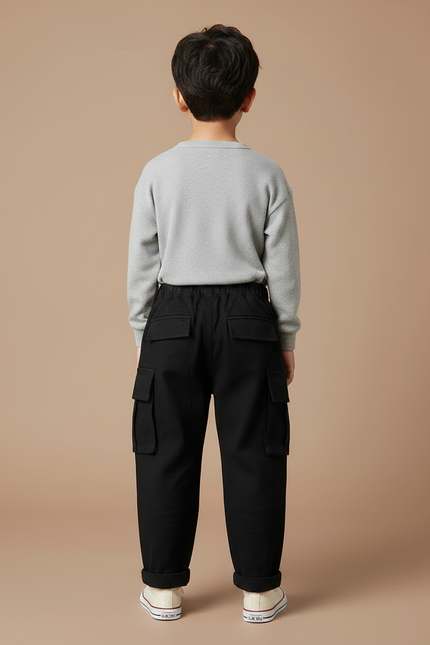 Pantalon Noir Cargo Ample Garçon Décontracté Multi-Poches - Toile - vue 2