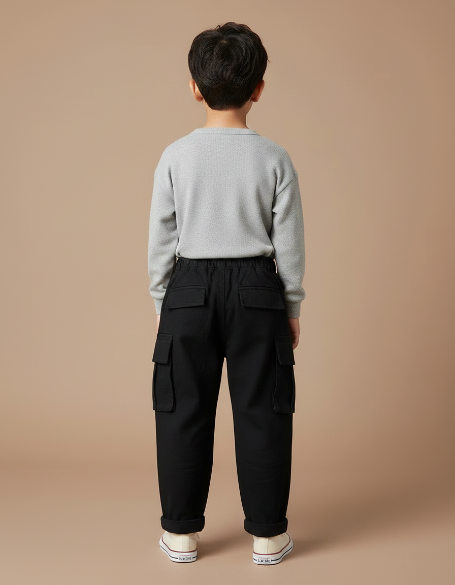 Pantalon Noir Cargo Ample Garçon Décontracté Multi-Poches - Toile - vue 2
